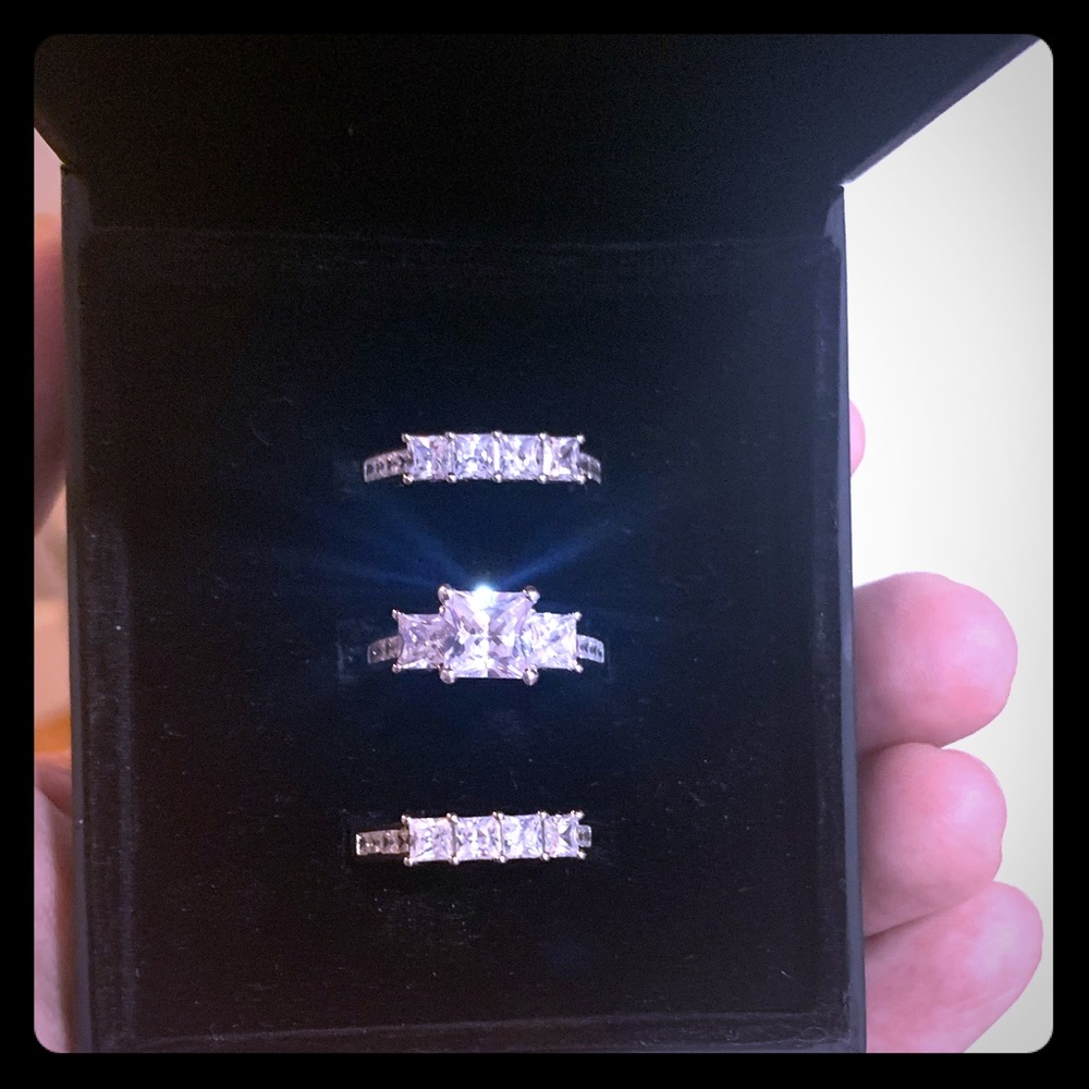 Sterling silver white sapphire bridal set
